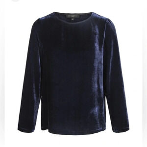 Antonelli Velvet Top Viscose Silk Blend Round Neck Long Sleeve Blue Navy Sz US 8